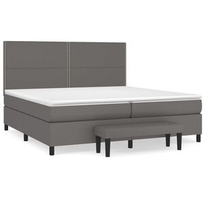 vidaXL szürke műbőr rugós ágy matraccal 200 x 200 cm kép