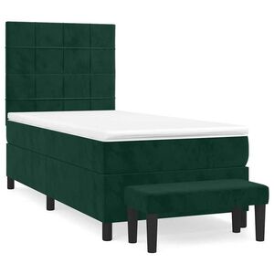 vidaXL sötétzöld bársony rugós ágy matraccal 90x190 cm kép