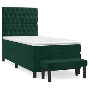 vidaXL sötétzöld bársony rugós ágy matraccal 100 x 200 cm kép