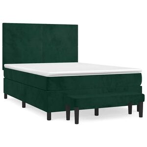 vidaXL sötétzöld bársony rugós ágy matraccal 140x190 cm kép