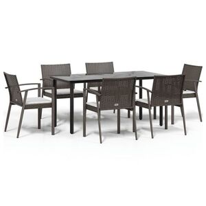 vidaXL 7 részes polyrattan és acél kerti étkezőgarnitúra párnával kép