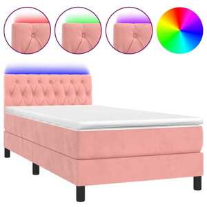 vidaXL rózsaszín bársony rugós és LED-es ágy matraccal 90x190 cm kép