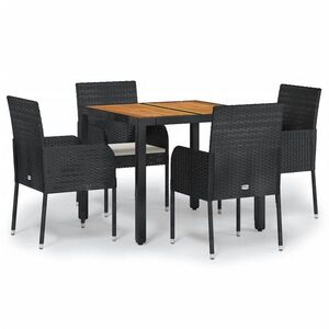 vidaXL 5 részes fekete polyrattan kerti étkezőgarnitúra párnákkal kép