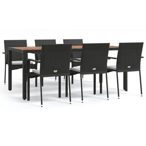 vidaXL 7 részes fekete polyrattan kerti étkezőgarnitúra párnával kép