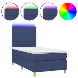 vidaXL kék szövet rugós és LED-es ágy matraccal 80 x 200 cm kép