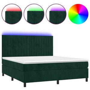 vidaXL sötétzöld bársony rugós és LED-es ágy matraccal 160x200 cm kép