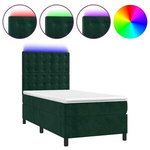 vidaXL sötétzöld bársony rugós és LED-es ágy matraccal 80 x 200 cm kép