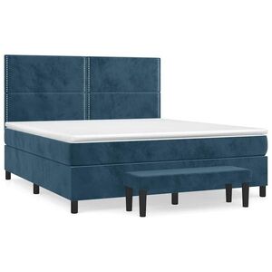 vidaXL sötétkék bársony rugós ágy matraccal 160x200 cm kép