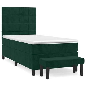 vidaXL sötétzöld bársony rugós ágy matraccal 90 x 200 cm kép