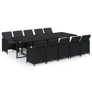 vidaXL 11 részes fekete polyrattan kerti étkezőgarnitúra párnákkal kép