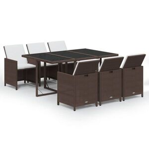 vidaXL 7 részes barna polyrattan kerti étkezőgarnitúra párnákkal kép