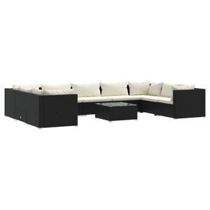 vidaXL 10 részes fekete polyrattan kerti ülőgarnitúra párnákkal kép