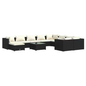 vidaXL 11 részes fekete polyrattan kerti ülőgarnitúra párnákkal kép