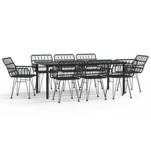 9 részes fekete polyrattan kerti étkezőgarnitúra kép