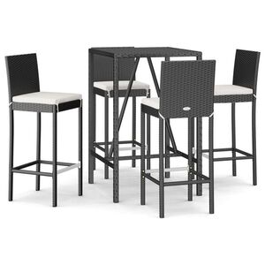 vidaXL 5 részes fekete polyrattan kerti bárszett párnával kép