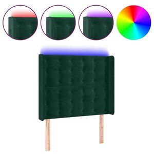 vidaXL sötétzöld bársony LED-es fejtámla 83x16x118/128 cm kép