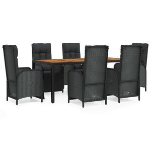 vidaXL 7 részes fekete polyrattan kerti étkezőgarnitúra párnával kép