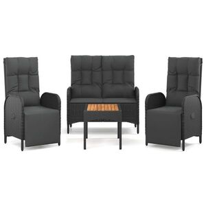 vidaXL 4 részes fekete polyrattan kerti étkezőszett párnákkal kép
