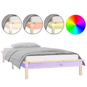 vidaXL egyszemélyes tömör fa LED-es ágykeret 90 x 190 cm kép