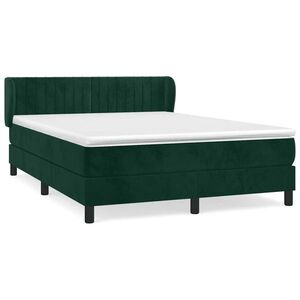 vidaXL sötétzöld bársony rugós ágy matraccal 140x190 cm kép