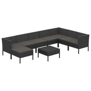 vidaXL 9 részes fekete polyrattan kerti ülőgarnitúra párnákkal kép