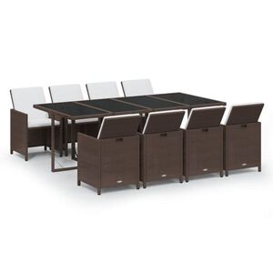 vidaXL 9 részes barna polyrattan kerti étkezőgarnitúra párnákkal kép