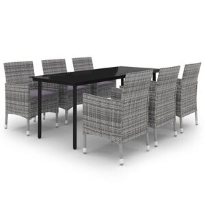 vidaXL 7 részes polyrattan és üveg kerti étkezőgarnitúra párnákkal kép
