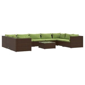 vidaXL 10 részes barna polyrattan kerti ülőgarnitúra párnákkal kép