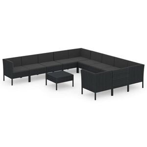 12 részes fekete polyrattan kerti ülőgarnitúra párnákkal kép