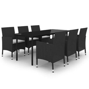 vidaXL 7 részes polyrattan és üveg kerti étkezőgarnitúra párnákkal kép