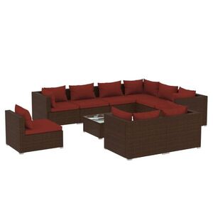 vidaXL 10 részes barna polyrattan kerti bútorszett párnákkal kép