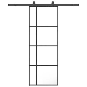 vidaXL fekete ESG üveg tolóajtó fémszerelvény-szettel 76x205 cm kép