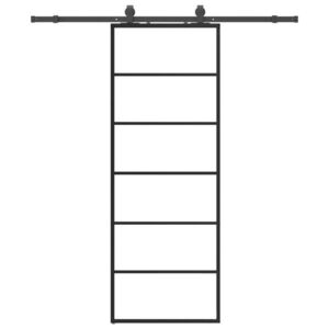vidaXL fekete ESG üveg tolóajtó fémszerelvény-szettel 76x205 cm kép