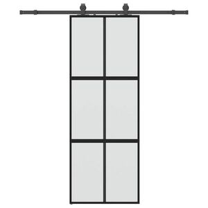 vidaXL fekete edzett üveg tolóajtó fémszerelék szettel 76x205 cm kép