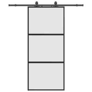 vidaXL fekete edzett üveg tolóajtó fémszerelék szettel 90x205 cm kép