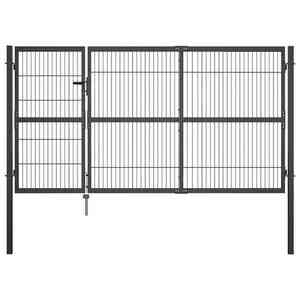 vidaXL antracitszürke acél kertkapu póznákkal 350 x 140 cm kép
