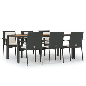 vidaXL 7 részes fekete polyrattan kerti étkezőgarnitúra párnával kép