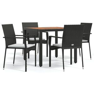 vidaXL 5 részes fekete polyrattan kerti étkezőgarnitúra párnákkal kép