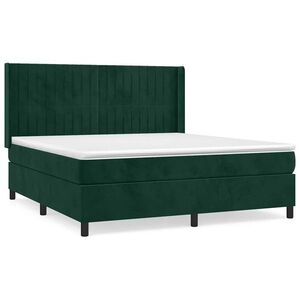 vidaXL sötétzöld bársony rugós ágy matraccal 180x200 cm kép