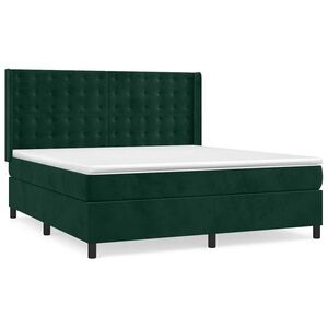 vidaXL sötétzöld bársony rugós ágy matraccal 160x200 cm kép