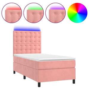 vidaXL rózsaszín bársony rugós és LED-es ágy matraccal 80 x 200 cm kép