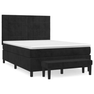vidaXL fekete bársony rugós ágy matraccal 140 x 190 cm kép