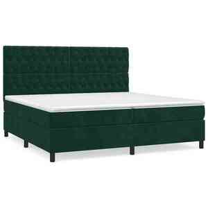 vidaXL sötétzöld bársony rugós ágy matraccal 200x200 cm kép