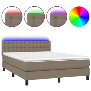 vidaXL tópszínű szövet rugós és LED-es ágy matraccal 140x190cm kép