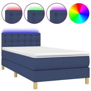 vidaXL kék szövet rugós és LED-es ágy matraccal 80 x 200 cm kép