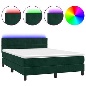 vidaXL sötétzöld bársony rugós és LED-es ágy matraccal 140x190 cm kép