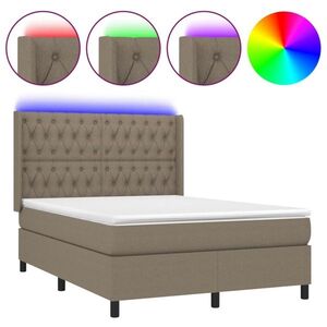 vidaXL tópszínű szövet rugós és LED-es ágy matraccal 140x190cm kép