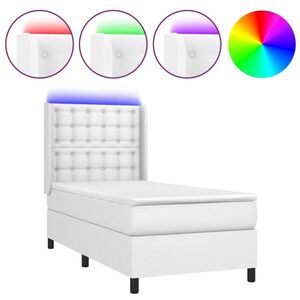 vidaXL fehér műbőr rugós ágy matraccal és LED-del 90x190 cm kép