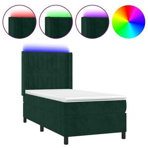 vidaXL sötétzöld bársony rugós és LED-es ágy matraccal 90x200 cm kép