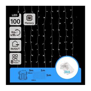 B.V. -LED kültéri fényfüzér, 100×LED, 8 világítási mód, 3×AA, 4×1 m, IP44, hideg fehér B10303K3H kép